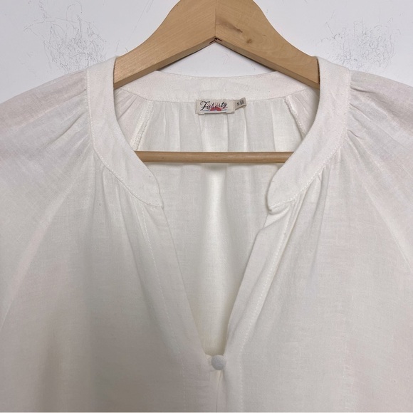 Faherty Naomi Romantic Soft Linen Blend Long Sleeve Poet Blouse Neutral Preppy - Picture 4 of 15